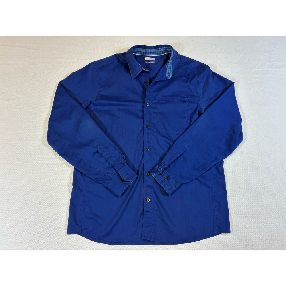 Marmot‎ Men's Large Blue Long Sleeve Hiking Shirt Trim Outdoor Performance